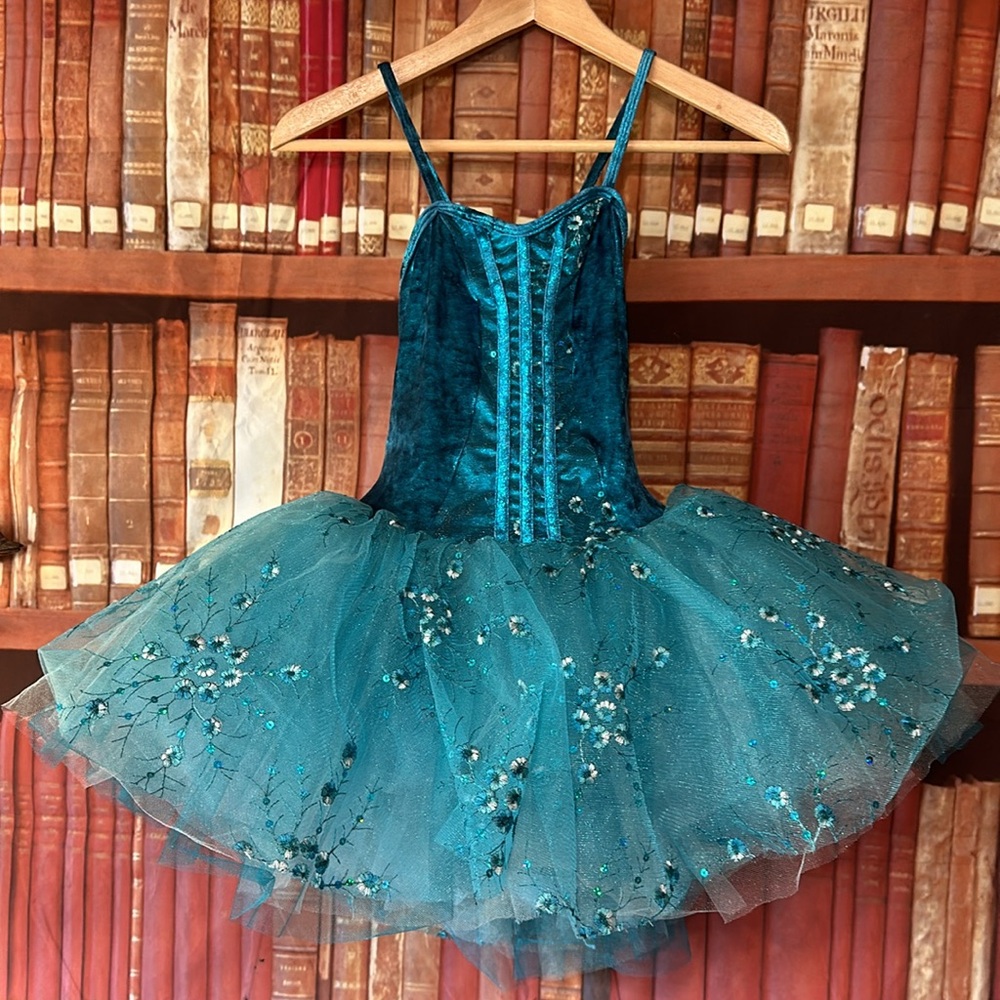Curtain Call Costumes Teal Sequin Tutu Dance Costume Dress Child Large CLA